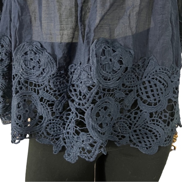 Casting |  Women’s Crochet Trim Smocked Off-The-Shoulder Top Color: Navy - Picture 7 of 17